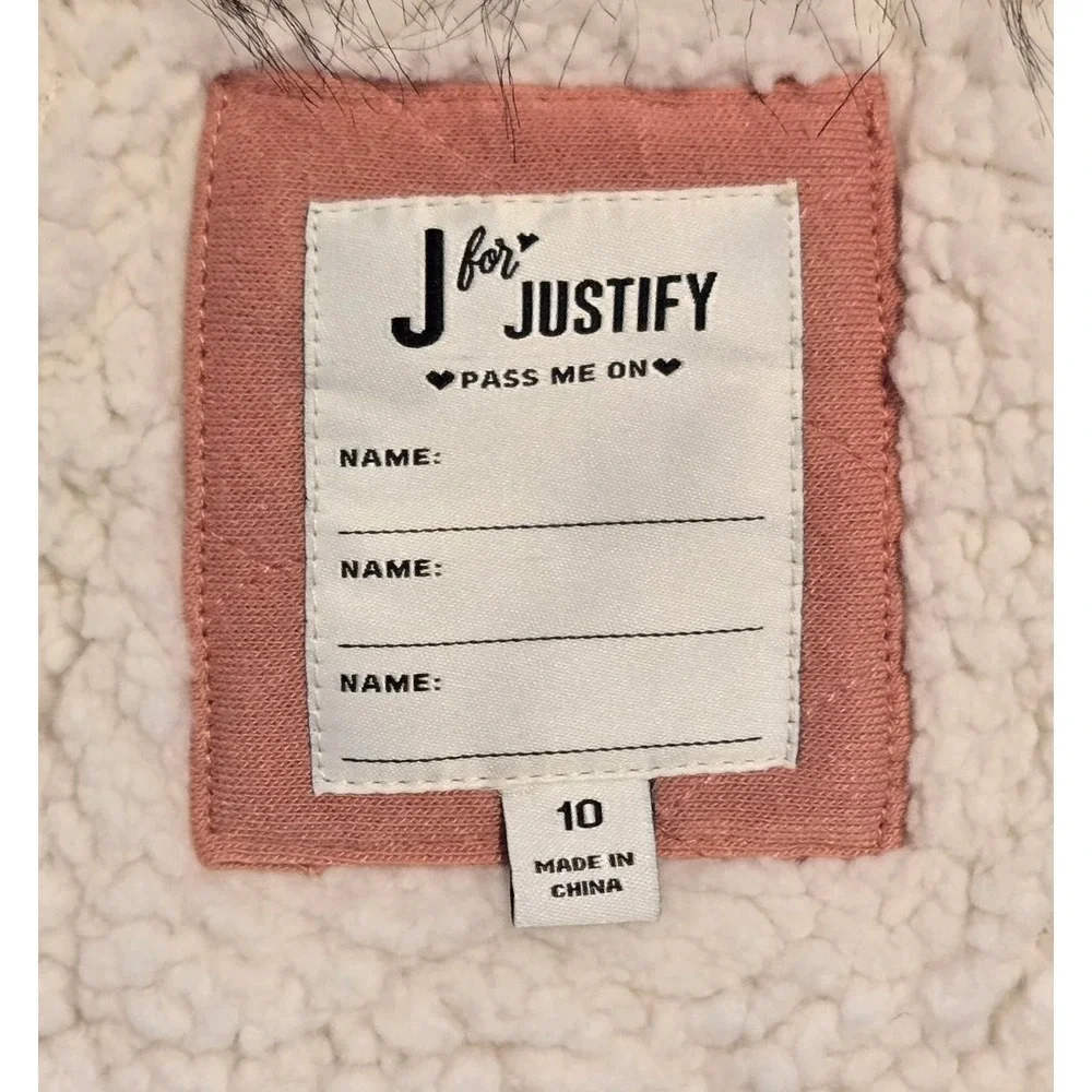 J For Justify Girls‎ Quilted Hooded Jacket Pink Faux Fur Trim Coat Size 10